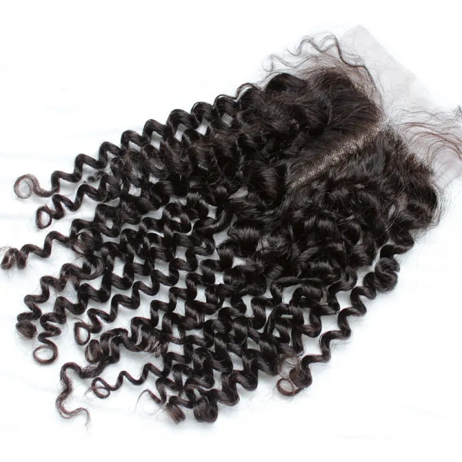 

Liweike Deep Curly 4*4 Lace Closure 100% Brazilian Remy Human Hair Free Part Closures 150% Density 4x4 Natural Black 1B Color