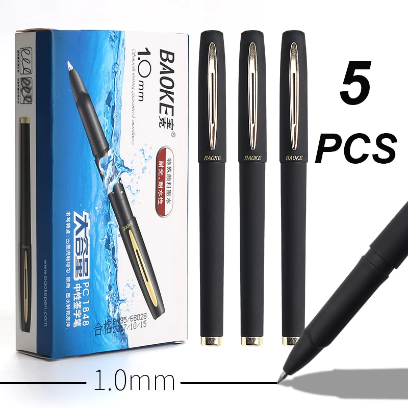 1.0mm black 5 шт. гелевая ручка BAOKE 0,5 мм 0,7 мм красные черные чернила Заправка для письма подписи офисные принадлежности Гладкие письма рекламная нейтральная ручка - Цвет: 1.0mm black