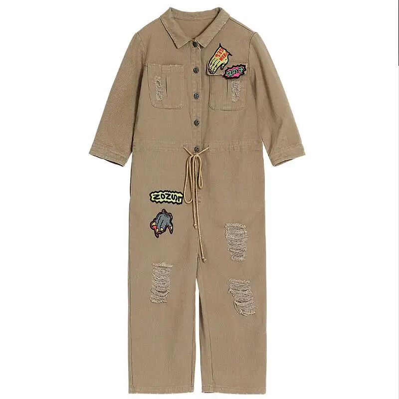 Новинка 2017 Осенняя мода патч вышивка джинсовые комбинезоны женские свободные