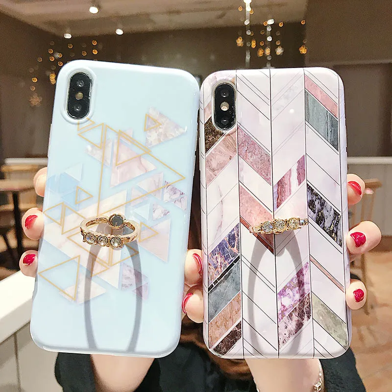 Геометрический мраморный чехол для iPhone 7 8 6 6S Plus X XR 11 Pro XS MAX Мягкая силиконовая