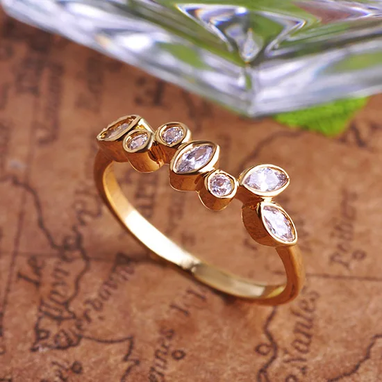 18K Gold Plated MECHOSEN высокое качество Стразы для женщин кольца золотой цвет Листья Форма Anillos Mujer Свадебная вечеринка тонкий палец кольцо медь ювелирные изделия - Цвет основного камня: 18K Gold Plated