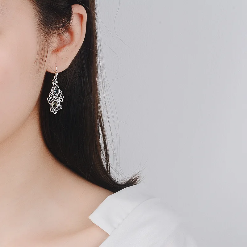 Vintage Korean Flower Water Drop Crystal Long Copper Earrings For Women Statement Hanging Dangle Jewelry | Украшения и аксессуары