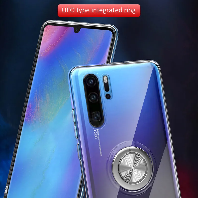 Роскошный прозрачный магнитный мягкий чехол для автомобиля Huawei P20 Lite с кольцом на