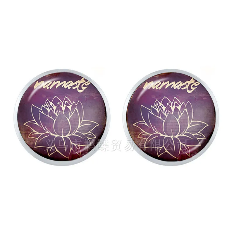 Серьги Цветок лотоса Мандала фото Искусство 12 мм стекло кабошон серьги гвоздики