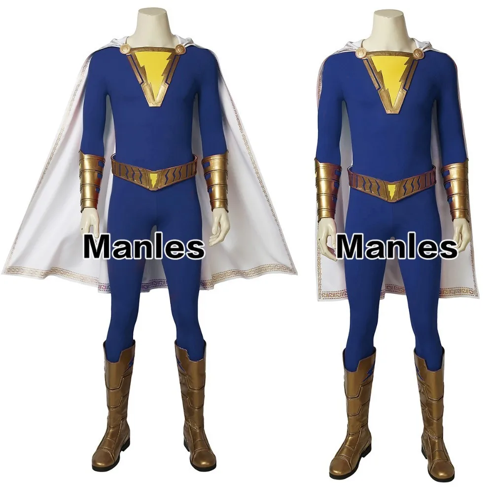 Shazam Costume Captain Marvel William Joseph Billy Batson Cosplay Adult Halloween Christmas Carnival Party Boots Jumpsuit Cloak