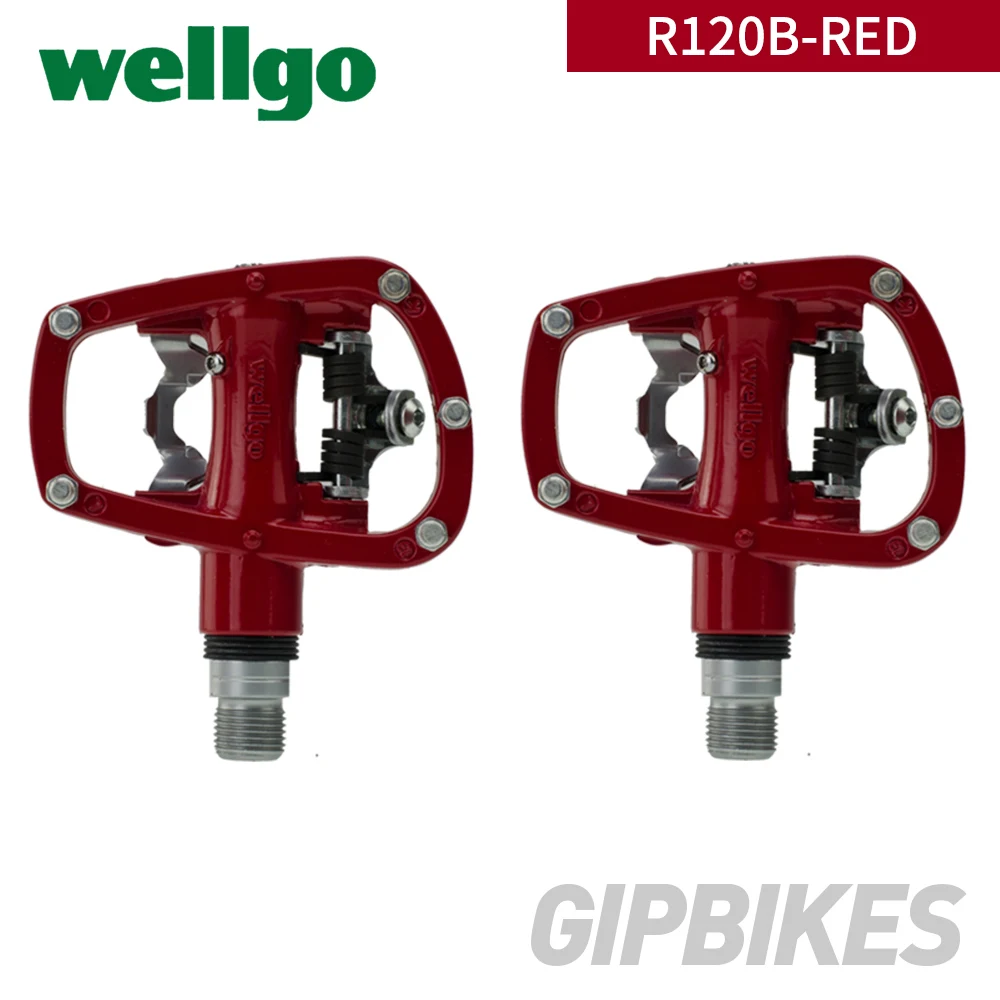 RED Wellgo R120B MTB горный велосипед без клипса педали с шипами SPD совместимый велосипед Алюминиевый сплав авто-замок самофиксирующаяся педаль - Цвет: RED