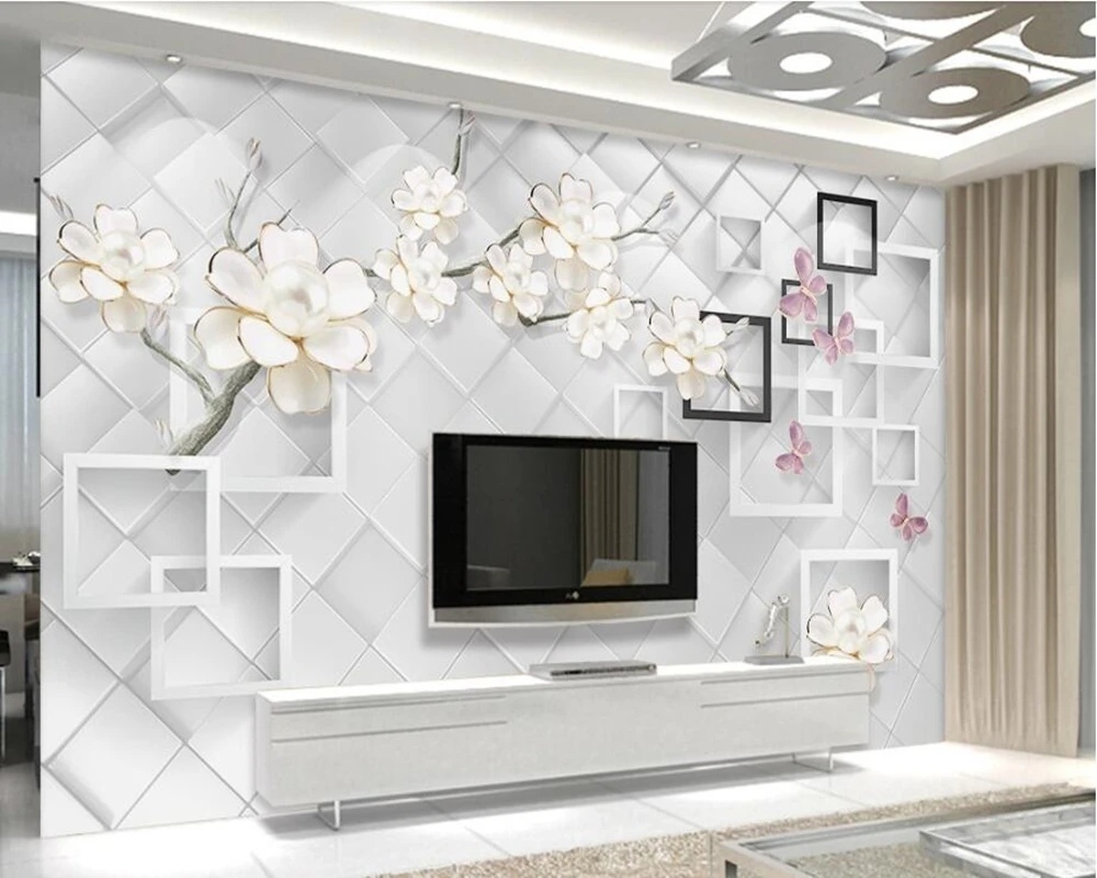 

White jewel floral 3d flower wallpaper papel de parede ,living room bedroom sofa TV background home decor wallpaper papel mural