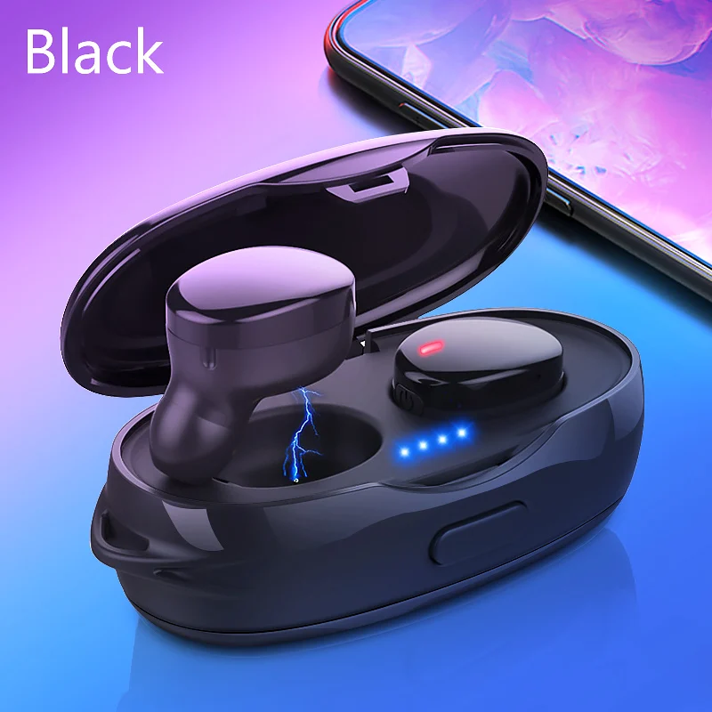Black VVKing TWS беспроводные наушники Мини Bluetooth наушники бинауральная стереогарнитура поддержка микрофона HiFi мини спортивные наушники для бега - Цвет: Black