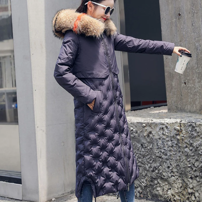Ultra keep warm white Duck Down Jacket new Hooded Coat x-Long Female Overcoat Slim Solid Jackets Winter Coats Parkas Padded