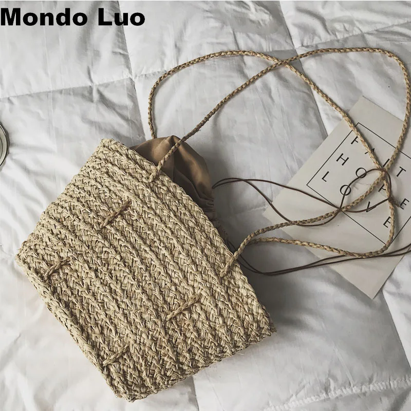 Плетеная соломенная сумка в японском и южнокорейском стиле пляжная на плечо из