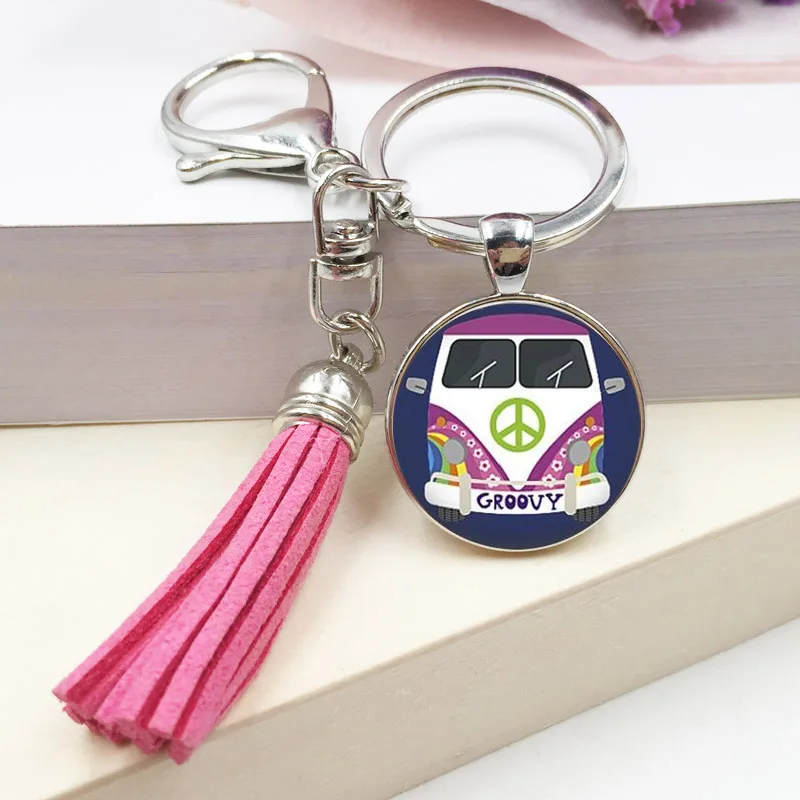Новый Урожай Hippie Peace ЗНАК фургонов автобусов брелок Мода для мужчин и женщин