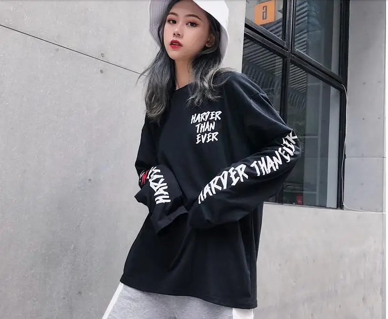 YouGeMan Футболка женская одежда весна корейский Ulzzang Harajuku уличная футболка с длинным рукавом Женская Повседневная Хип-Хоп Футболка Топ