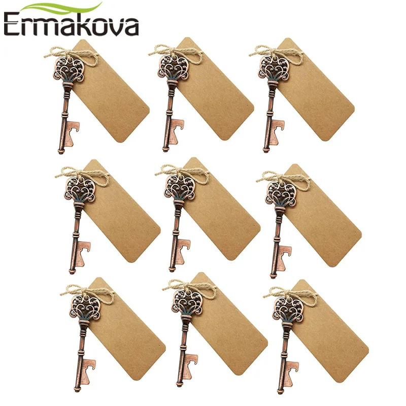 

ERMAKOVA Set of 50 DIY Metal Skeleton Key Bottle Opener with Escort Tag Card Wedding Party Favor Guest Rustic Wedding Decor