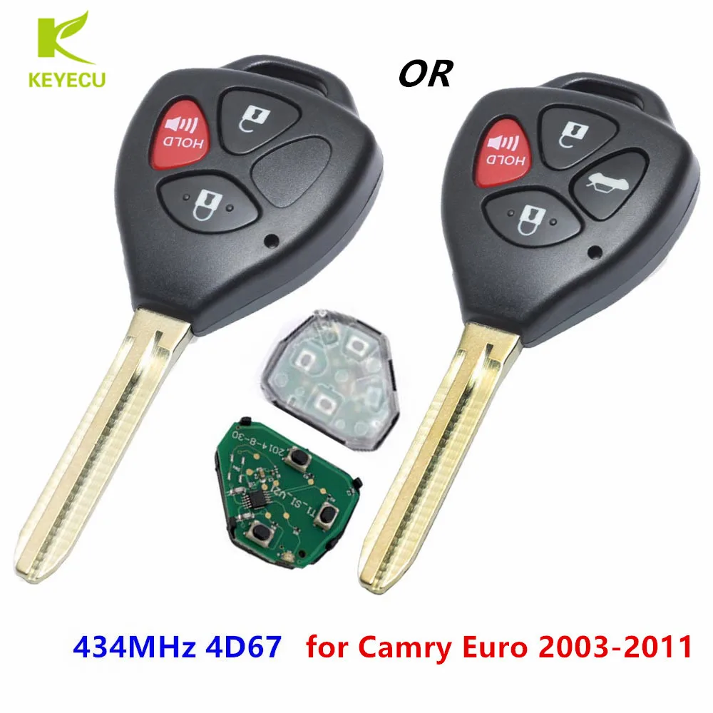 

Запасная деталь KEYECU, новая модель 434 МГц с 4 кнопками и чипом 4D67 для Toyota Camry Euro 2003-2011