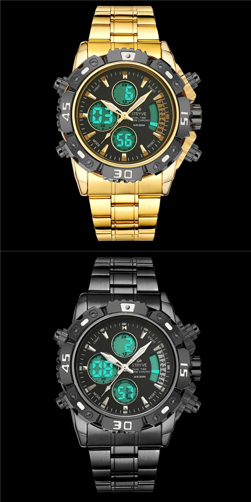 STRYVE Montre Homme новые мужские часы спортивные водонепроницаемые цифровые кварцевые аналоговые с датой часы Неделя светодиодный Heren Horloge