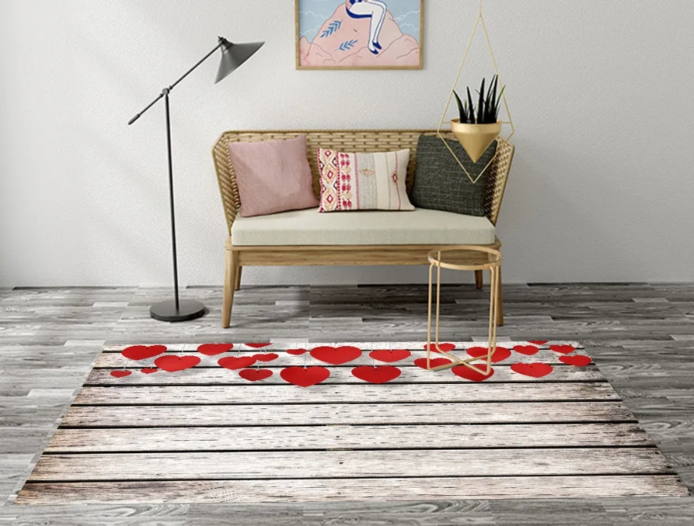 LB красные сердца на деревенском деревянной доске коврик фланелевый для детей