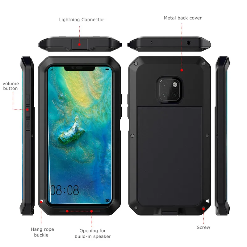 Металлический+ силиконовый сверхпрочный защитный чехол для телефона huawei P30 mate 20 Pro Алюминиевый водонепроницаемый противоударный чехол