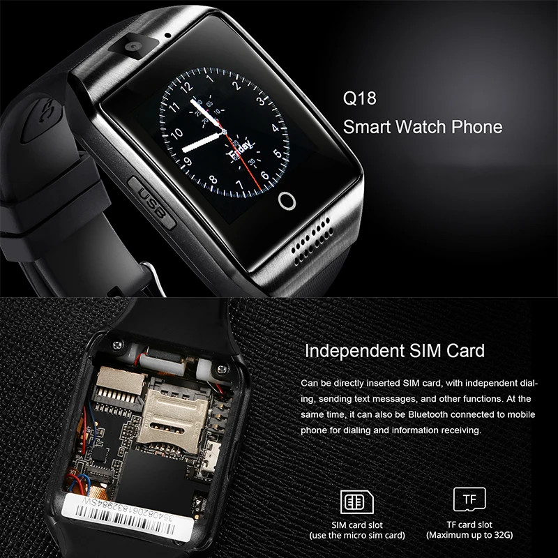 TORNTISC, умные часы, шагомер, q18, умные часы,, поддержка sim-карты TF, с камерой 0,3 м, для телефона Android IOS