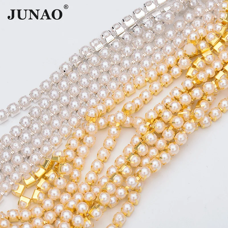 

JUNAO 10 ярдов SS6 SS12 SS16 пришивная белая фотолента Серебряная Золотая металлическая отделка Лента стразы аппликация ремесла