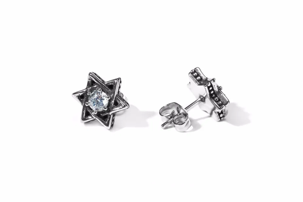 Мужские серьги-гвоздики из нержавеющей стали, 10 мм, Ретро стиль, Звезда Давида, CZ, мужские ювелирные изделия, Ретро стиль, готика, иудейские серьги