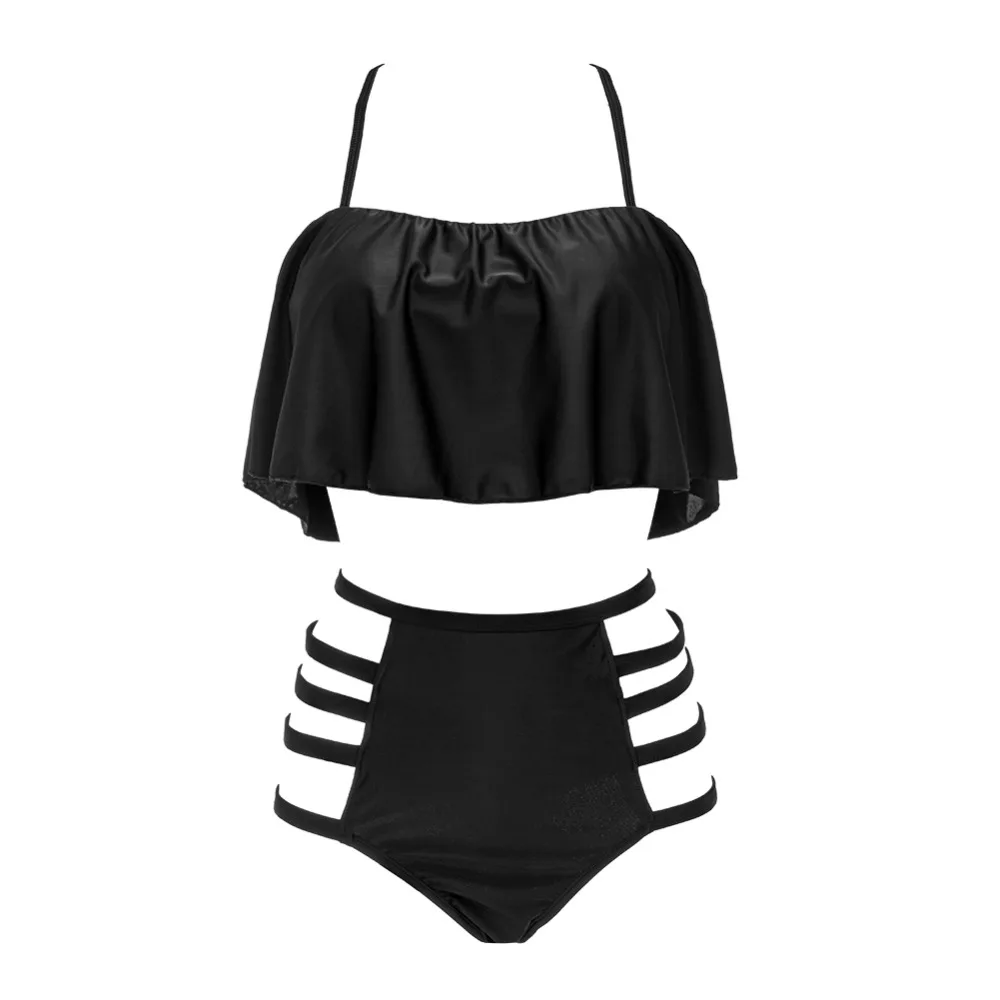 2017 Swimsuit Woman Swim Bikini Set Swimming Suit Bandeau Tankini Top Swimwear Padded Beach Bathing High Waist Shorts Black |