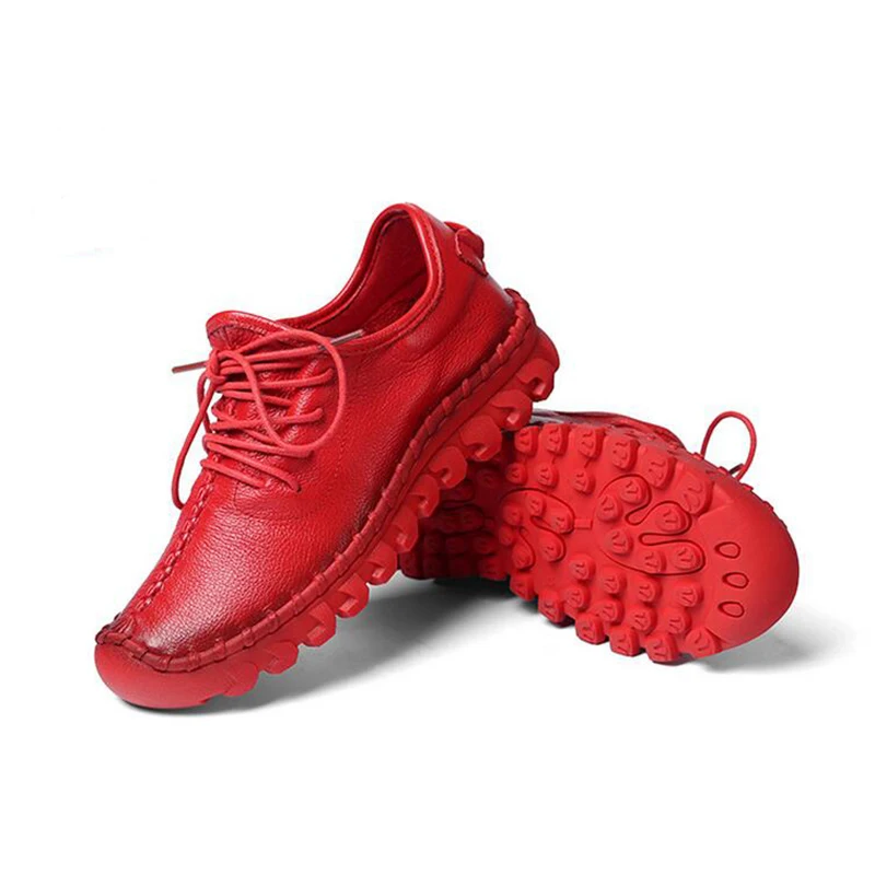 Кожаная обувь ручной работы женская на плоской подошве повседневная без