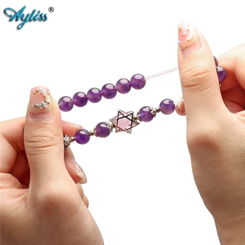 Ayliss Natural Stone Bracelets Hollow Six-pointed Star Elastic Bracelet Gem Purple Pink Stretch Jewelry 6.5&quotinch | Украшения и