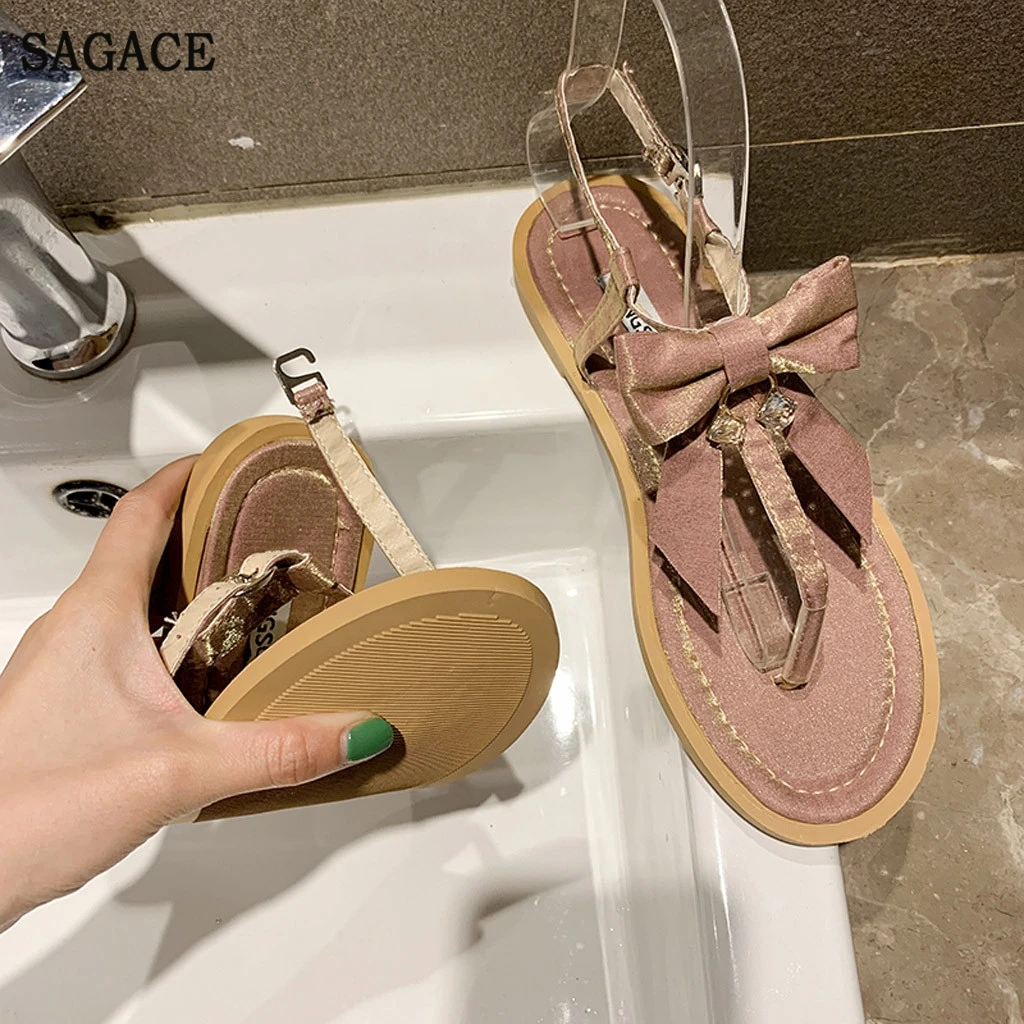 SAGACE Модные женские уличные летние стразы на плоской подошве без шнуровки с