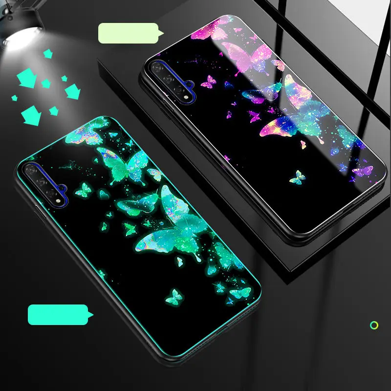 Светящийся чехол для телефона huawei Honor 20, чехол, светящаяся задняя крышка из закаленного стекла для huawei Honor 20 Pro, чехол, силиконовый чехол
