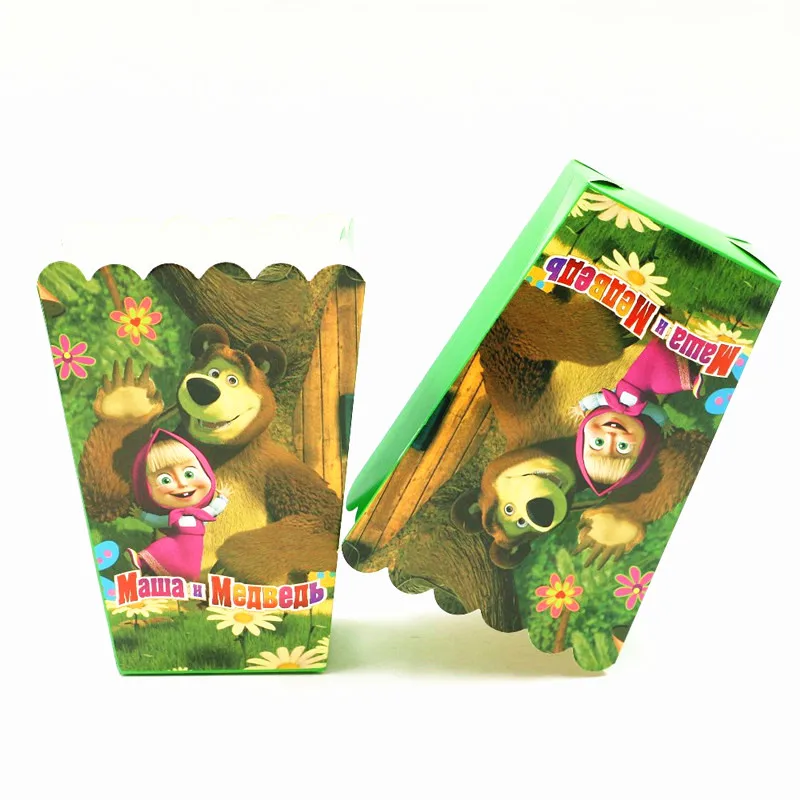 Popcorn Box-6pcs 1 шт., сумка на шнурке с изображением Маши и медведя для девочек, дорожная посылка для хранения, школьные рюкзаки с героями мультфильмов, детские подарки на день рождения - Цвет: Popcorn Box-6pcs