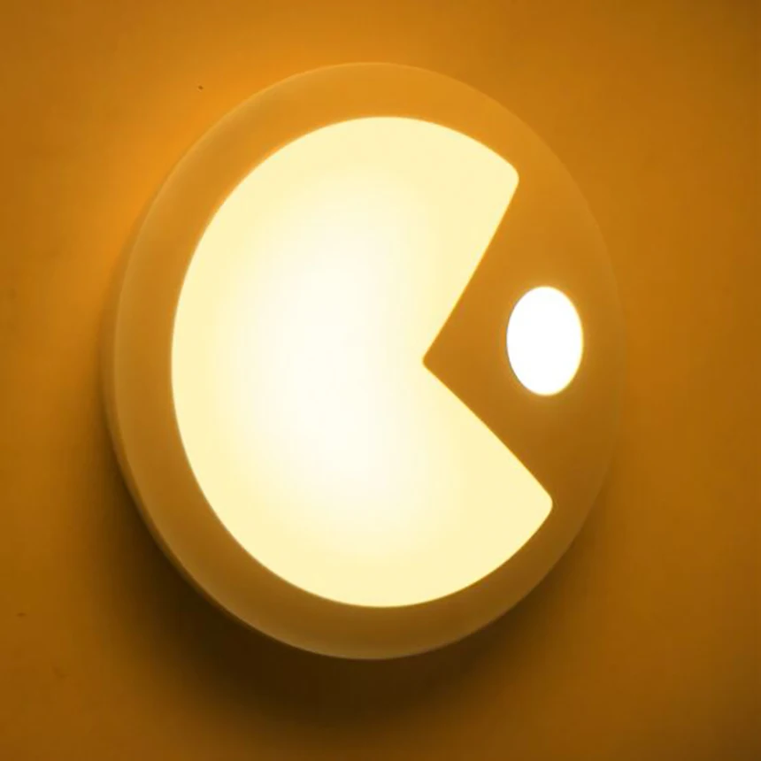 Pac Man Интеллектуальный светодиодный зондирования Night Light человеческого Средства ухода за кожей движения светильник индукции зарядка через USB Инфракрасный Мини коридор настенный светильник