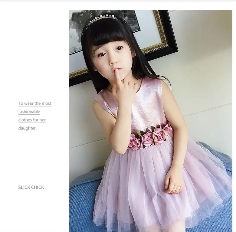 Сетчатое платье без рукавов с цветочным рисунком для девочек лето 2018 милое