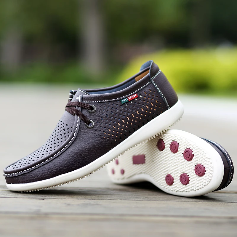 Luxury Brand Men Casual Shoes Genuine Leather Mesh Loafers British Style Breathable Flats Soft Summer Driving | Обувь