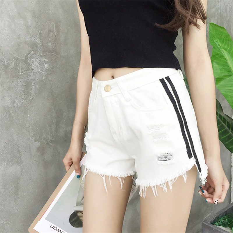 Женские джинсовые шорты с высокой талией черные и белые свободные повседневные