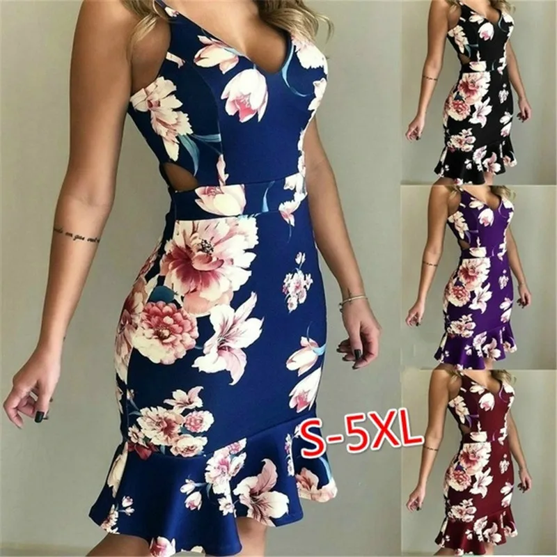 Xxxxxl xxxxl xxxl xxl женское модное летнее платье без рукавов с v-образным вырезом на бретельках сексуальное платье-туника с цветочным принтом мини-платье