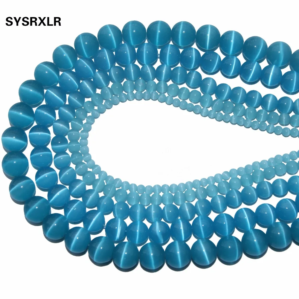 

Wholesale Natural Stone Lake Blue Opal Natural Cat Eye Beads Round Loose Beads For Jewelry Making DIY Bracelet 4/6/8/10/12 MM