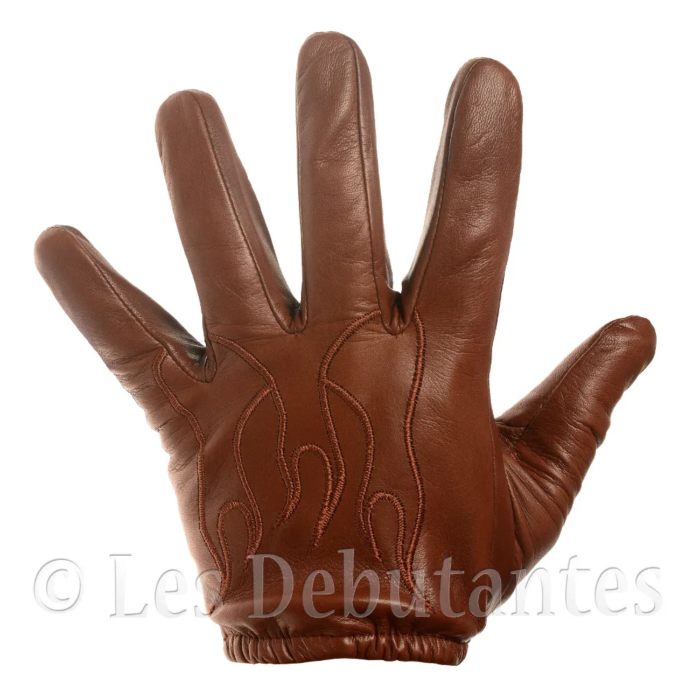 Античные коричневые кожаные перчатки для вождения горячий стержень пламя |