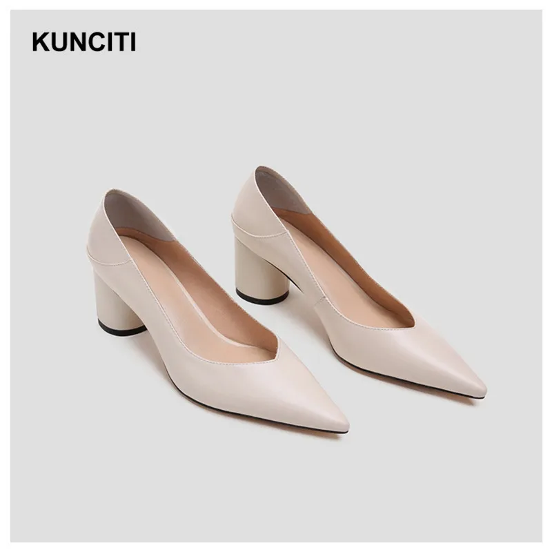 KUNCITI/ женские туфли на высоком каблуке; женские туфли-лодочки с острым носком; итальянская обувь в европейском стиле; офисные мокасины из натуральной кожи; G942