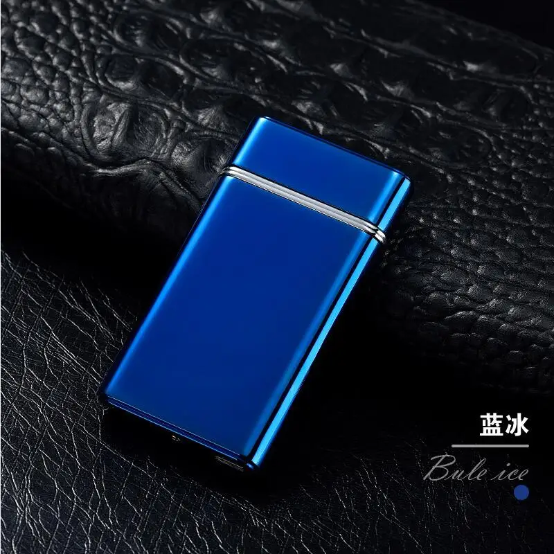 Новинка, двойная дуговая зажигательная зажигалка, usb зарядка, импульсная зажигалка, ультратонкая металлическая ветрозащитная электронная зажигалка