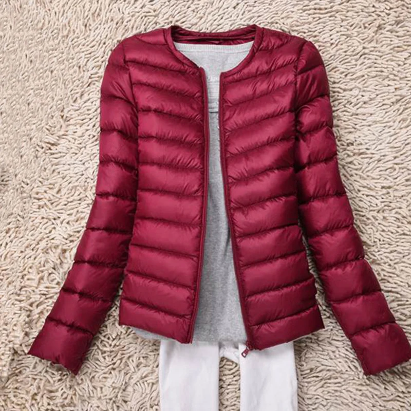 

Women Ultra Light Down Coat Fashion O-neck Slim Short Solid 90% White Duck Down Coats Ladies Casual Outwear Down Jacket RE0377