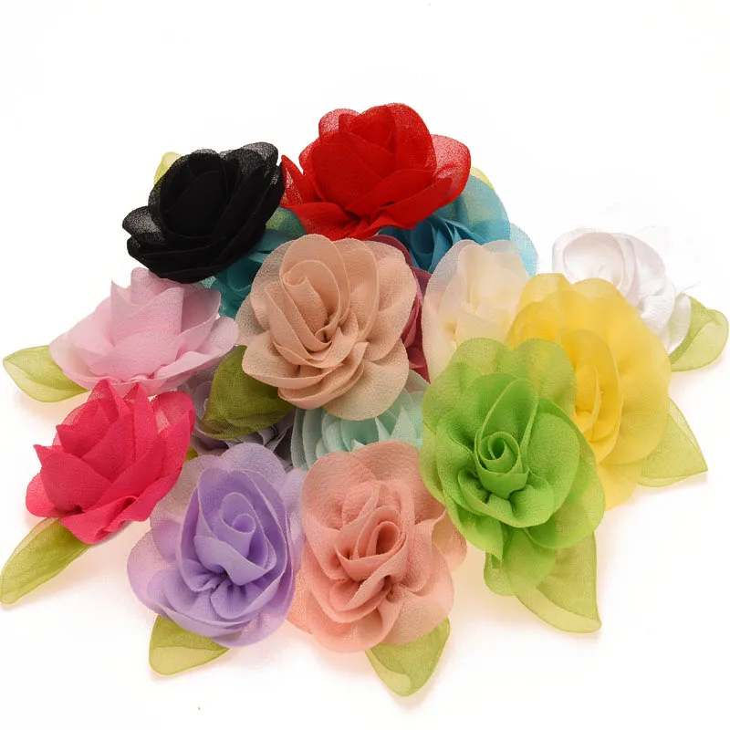 48 шт милый цветок листьев для новорожденных аксессуары волос шифон рулон цветы