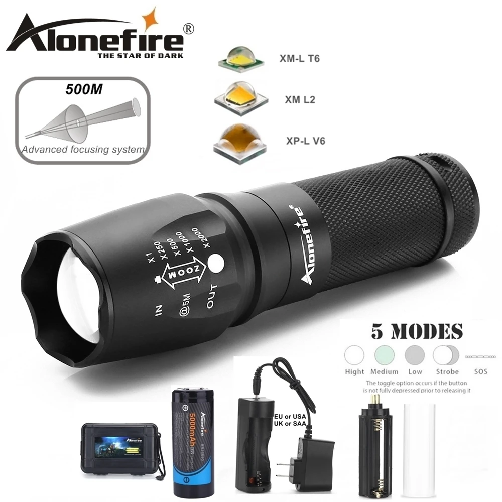 AloneFire X800 Тактический фонарь CREE XML T6 L2 v6 светодиодный зум прожектор походный