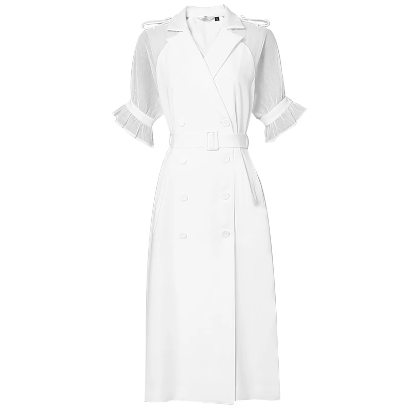 Ladies Elegant Office Dress 2018 Women Autumn White Vintage V-neck Puff Sleeve Mid-Calf Chiffon Vestido | Женская одежда