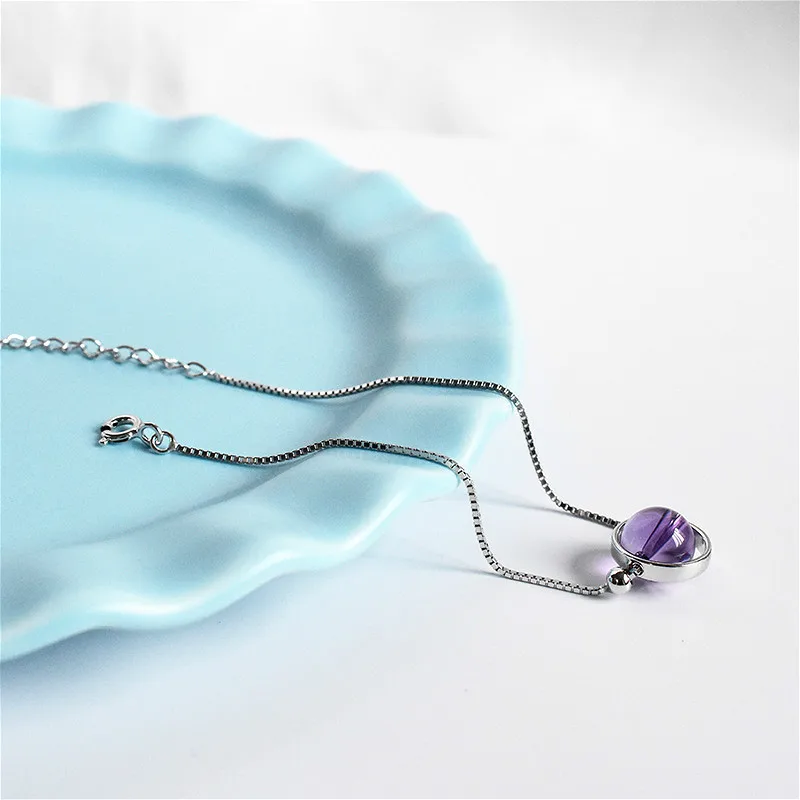 Flyleaf 100% Nature Stone Circle Amethyst Bracelets &amp Bangles Real 925 Sterling Silver For Women Fashion Fine Jewelry | Украшения и