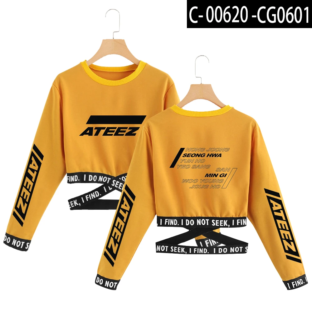 ATEEZ kpop укороченная толстовка с круглым вырезом модные короткие толстовки сексуальный пуловер в стиле хип-хоп с принтом оверсайз ATEEZ сексуальная одежда для женщин - Цвет: P