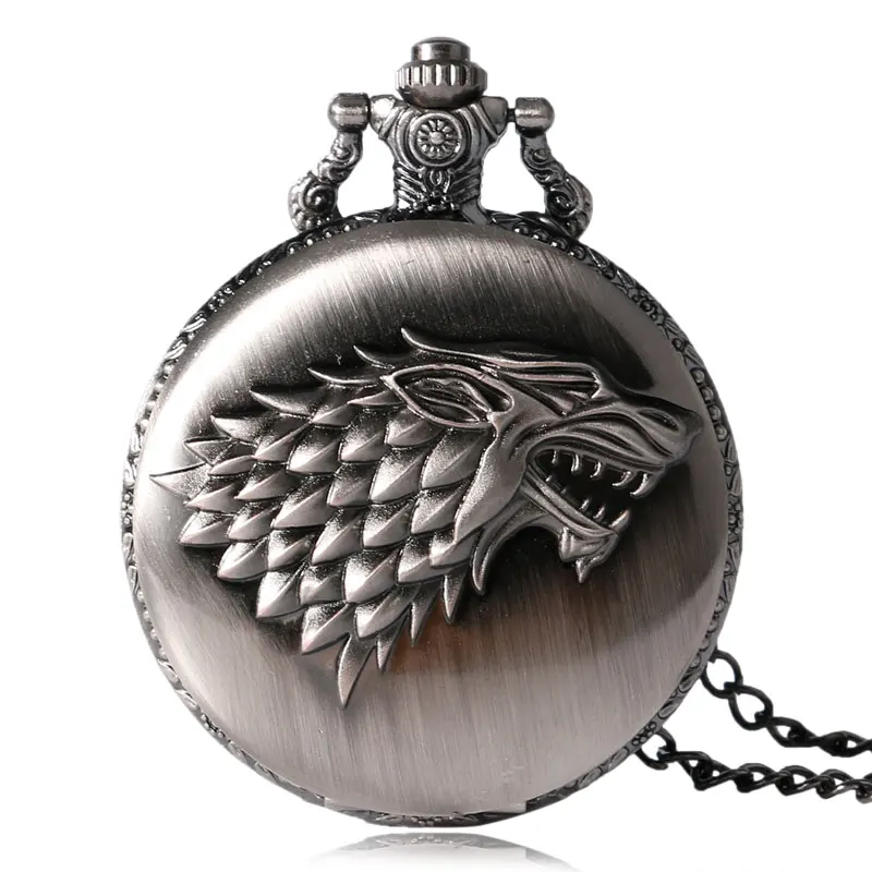 Antique Grey/Bronze Wolf Design Quartz Necklace Pocket Watch Souvenir Pendant Watches Unique Gifts Unisex Fob Clock