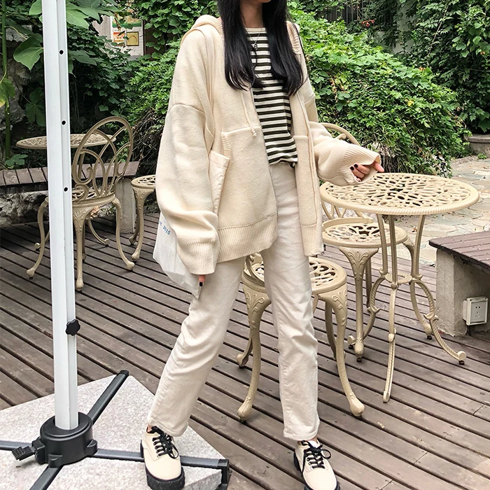 7 colors 2018 autumn and winter korean style loose big pocket zipper sweater knitted thicking cardigans womens (X862) |