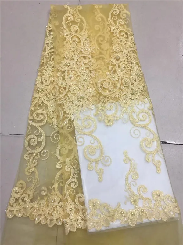 Нигерийские кружева ткань 2018 золотые африканские белые бусины шнур шнурки с