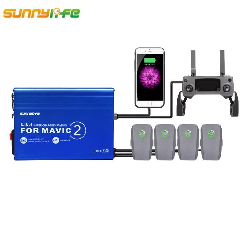 Sunnylife 6In1 DJI MAVIC Pro 2 Rapid Intelligent Multi Battery Controller Charger Hub with USB Ports For Zoom |