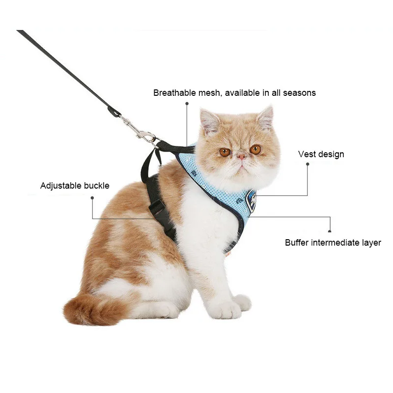 Синяя сетчатая синяя шлейка и поводок для кошек регулируемый шлейф мягкая